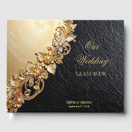 Livro De Visitas Gold Floral Embellishments Guest Book