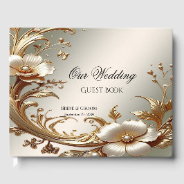 Livro De Visitas Gold Floral Guest Book