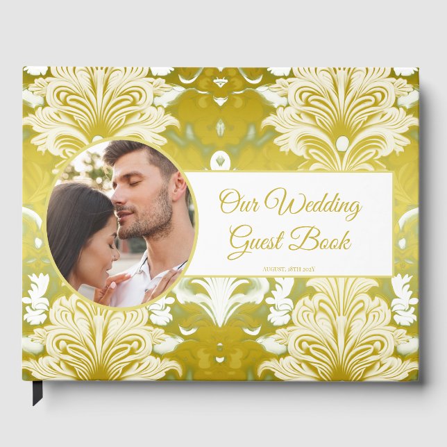 Livro De Visitas Gold Green Damask Wedding (Frente)