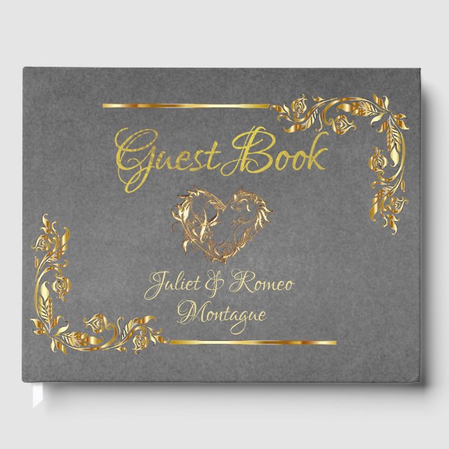 Livro De Visitas  Gold Heart on Grey with Gold Border (Frente)
