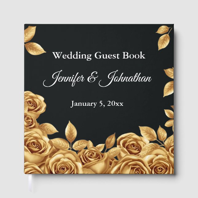Livro De Visitas Gold Roses Custom Background Wedding  (Frente)