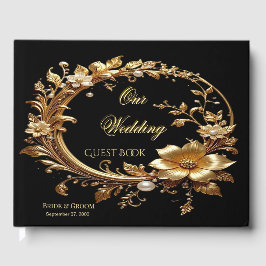 Livro De Visitas Golden Floral Ornate Frame Guest Book