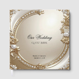 Livro De Visitas Golden Ornate Frame with Pearls Guest Book