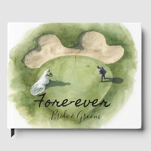 Livro De Visitas Golf Fore Ever with Bride and Groom Wedding  (Frente)
