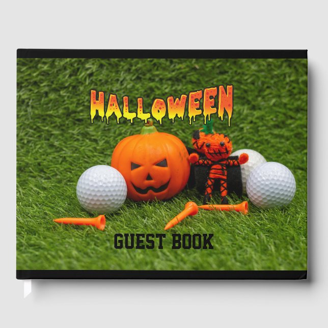 Livro De Visitas Golf Halloween com bola de golfe de abóbora e os G (Frente)