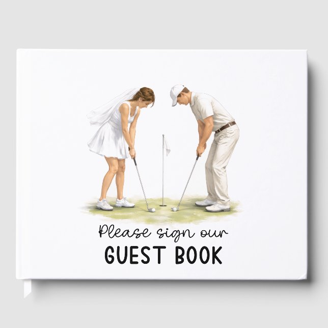Livro De Visitas Golf Wedding Bride & Groom golfing (Frente)