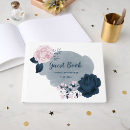 Livro De Visitas gorgeous navy blue & pink flowers botanical