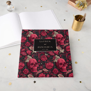 Livro De Visitas Gótico Preto Florescência Caveiras