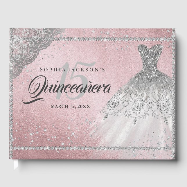 Livro De Visitas Gown Quinceanera, Gão de Diamante Rosa (Frente)