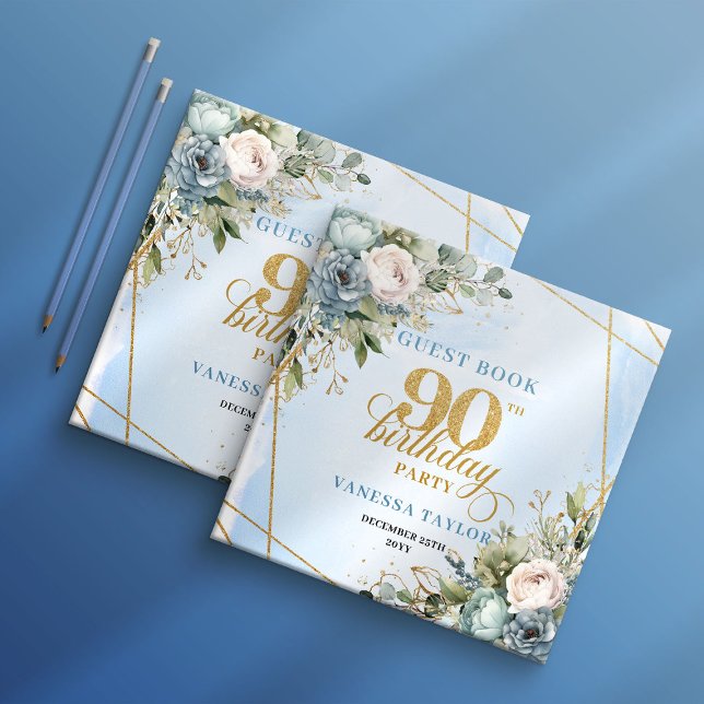 Livro De Visitas Graceful Dusty Blue Gold 90th Birthday Guest Book (Graceful Dusty Blue Gold 90th Birthday Guest Book)