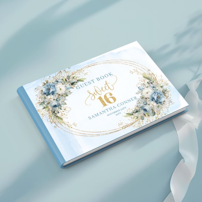 Livro De Visitas Graceful Dusty Blue Greenery Sweet Sixteen Guest   (Graceful Dusty Blue Greenery Sweet Sixteen Guest Book Design

)