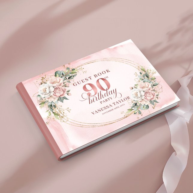 Livro De Visitas Graceful Dusty Pink Gold Greenery 90th Birthday   (Graceful Dusty Pink Gold Greenery 90th Birthday Guest Book

)