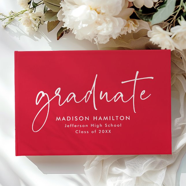 Livro De Visitas Graduação de Foto Vermelha de Script Manuscrito Mo (Criador carregado)