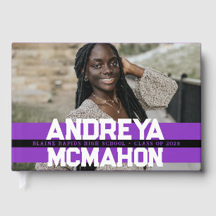 Livro De Visitas Graduação de Fotos Púrpura e Preta Personalizada