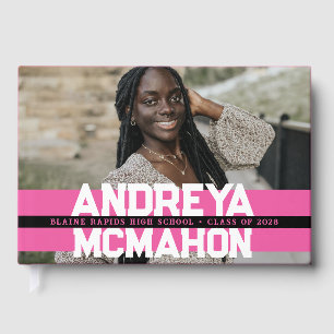 Livro De Visitas Graduação de Fotos Rosa e Preta Personalizada