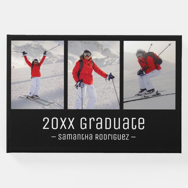 Livro De Visitas Graduação de padrão branco preto de foto moderno 3 (Frente)