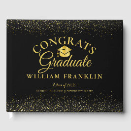 Livro De Visitas Graduação Personalizada Preta E Dourada Moderna