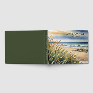 Livro De Visitas Grama de Praia e Cena Oceânica de Watercolor