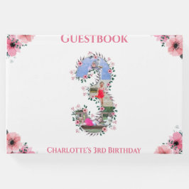 Livro De Visitas Grande aniversário de 3 anos Foto Collage Flower G
