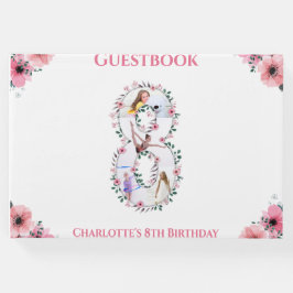 Livro De Visitas Grande Branca de Flor de Foto do 8.º Aniversário