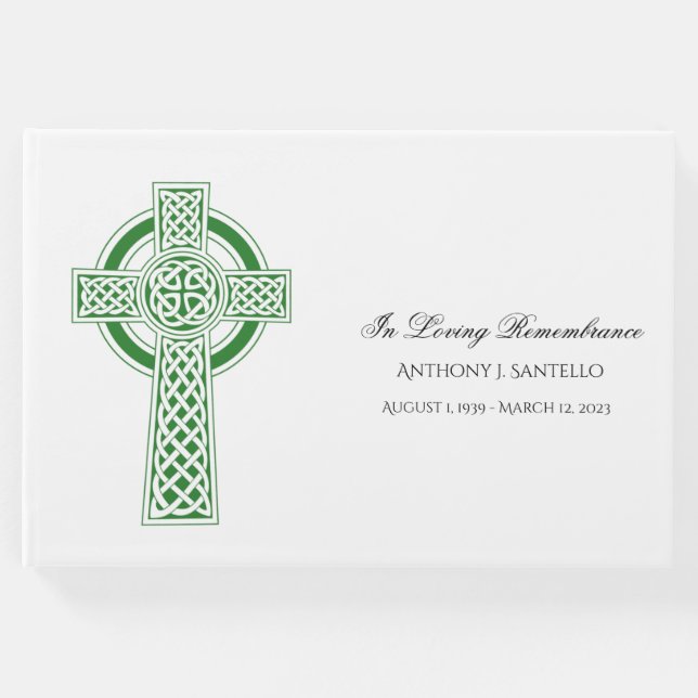 Livro De Visitas Green Celtic Cross Irish Memorial Funeral (Frente)