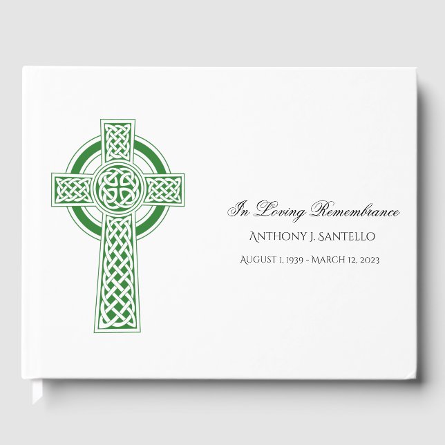 Livro De Visitas Green Celtic Cross Irish Memorial Funeral (Frente)