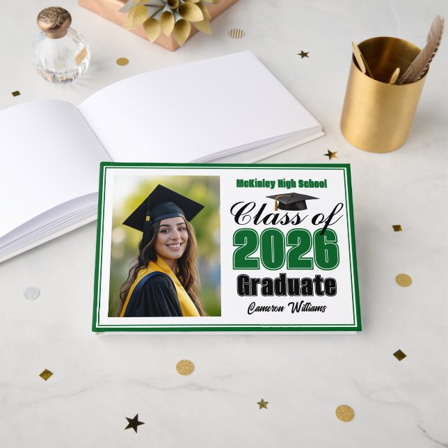 Livro De Visitas Green Class of 2026 Photo Small Graduation (Frente aberta)