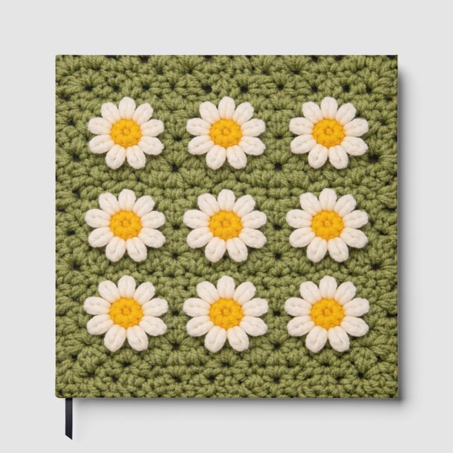 Livro De Visitas Green Daisy Granny Square Crochet Pattern Floral (Frente)