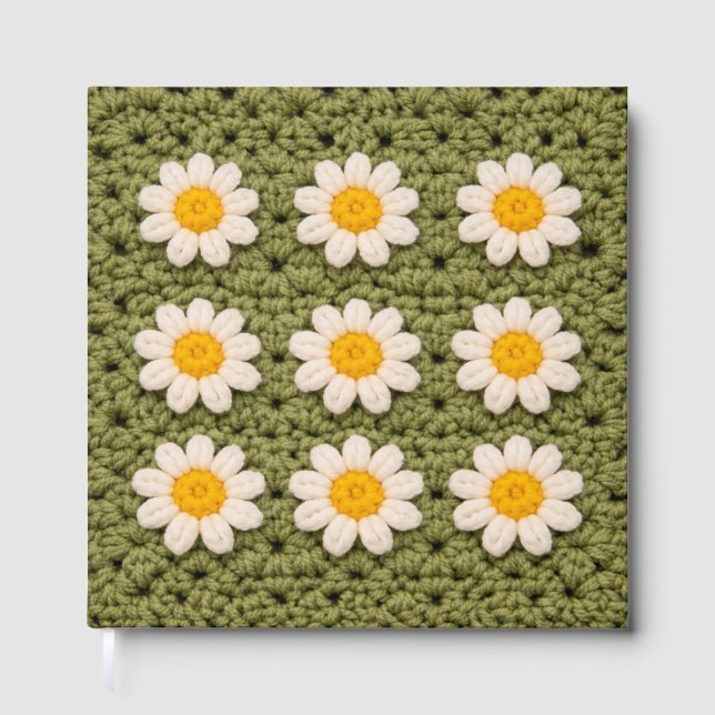 Livro De Visitas Green Daisy Granny Square Crochet Pattern Floral (Frente)