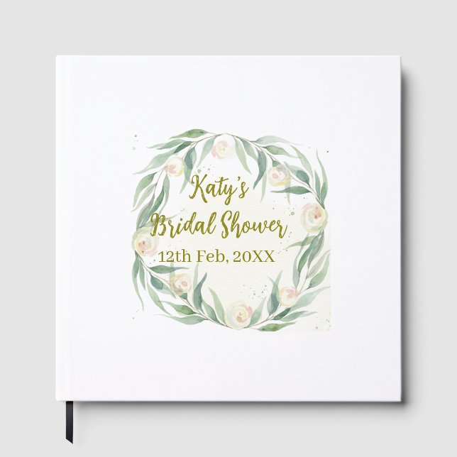 Livro De Visitas Green eucalyptus floral bridal shower name date go (Frente)