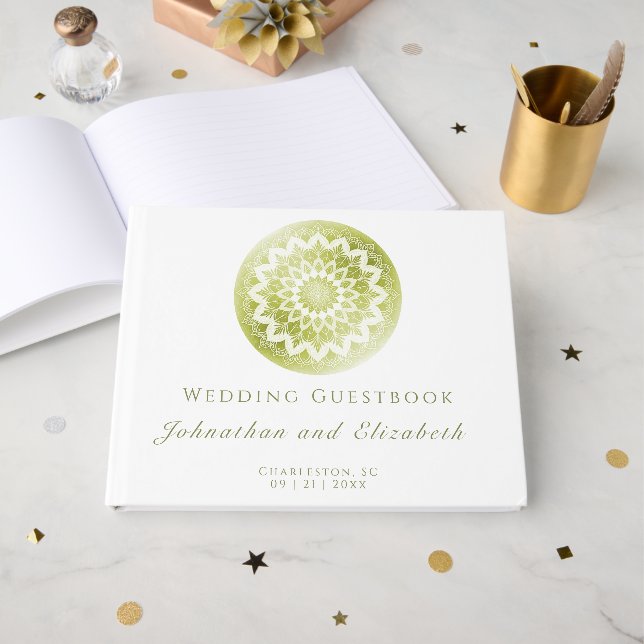 Livro De Visitas Green Lace Mandala Wedding (Frente aberta)