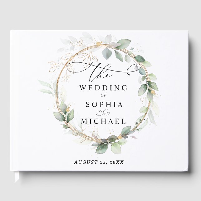 Livro De Visitas Greenery and Gold Wedding Guest Book (Frente)