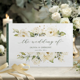 Livro De Visitas Greenery Elegant White rose Floral Casamento