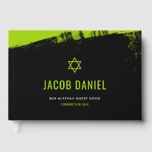 Livro De Visitas Grunge Verde limão Bar preto Mitzvah