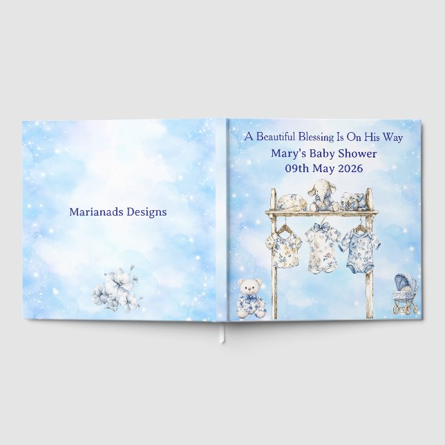 Livro De Visitas Guest Book-Editable Blue Chinoiserie Baby Shower  (Completo)