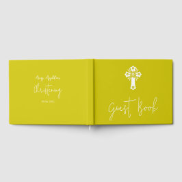 Livro De Visitas Guest Book Floral Cross Christening Yellow