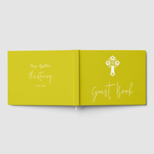 Livro De Visitas Guest Book Floral Cross Christening Yellow (Completo)