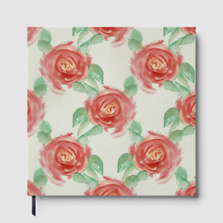 Livro De Visitas Guest BookElegant Red Roses Watercolor Floral Patt
