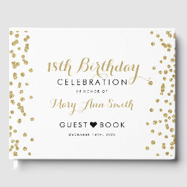Livro De Visitas GuestBook 18th Birthday Dourado Glitter Confetti