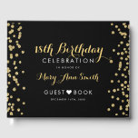 Livro De Visitas GuestBook 18th Birthday Dourado Glitter Confetti B<br><div class="desc">Elegante 18.º Aniversário Livro de Convidados com Dourado Faux Glitter Confetti Black</div>