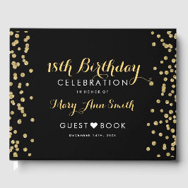 Livro De Visitas GuestBook 18th Birthday Dourado Glitter Confetti B