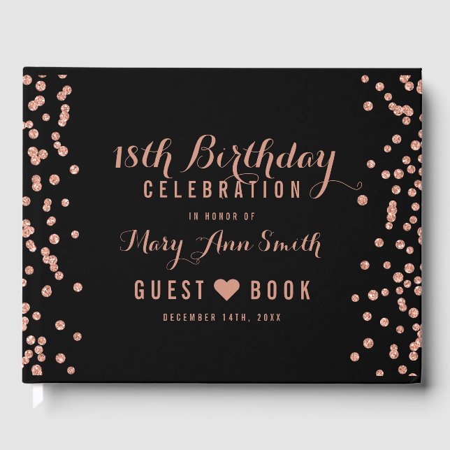 Livro De Visitas GuestBook 18th Birthday Rosa Glitter Confetti Dour (Frente)