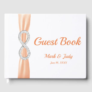 Livro De Visitas Guestbook alaranjado do casamento da fita da