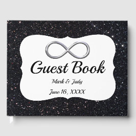 Livro De Visitas Guestbook Black Glitter Silver Infinity