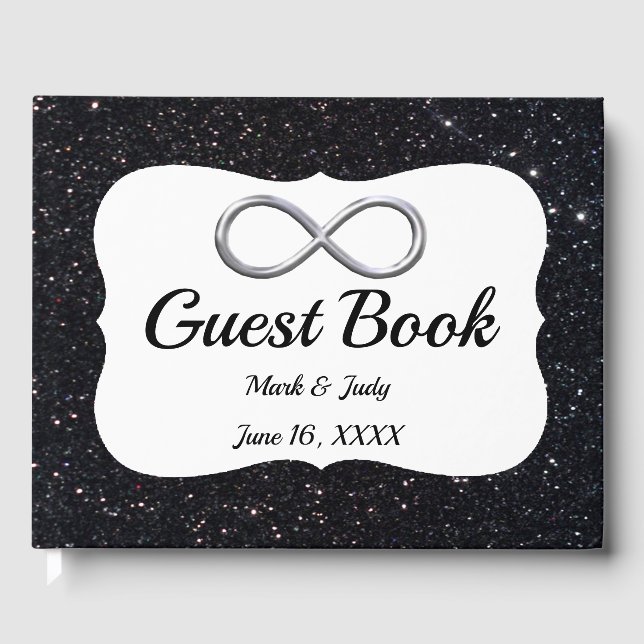 Livro De Visitas Guestbook Black Glitter Silver Infinity (Frente)