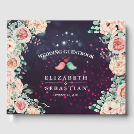 Livro De Visitas Guestbook Chic Floral Purple Sparkle Light