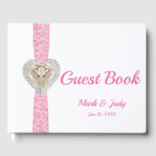 Livro De Visitas Guestbook cor-de-rosa do casamento da fita do laç