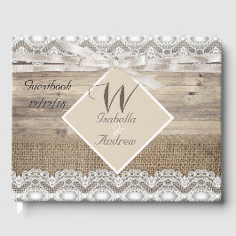 Livro De Visitas Guestbook de Beige Lace Wood Casado Russo