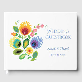 Livro De Visitas Guestbook de Casamento Amarelo das Flores Polonese
