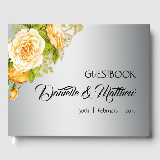 Livro De Visitas Guestbook de Casamento Amarelo e Prata (Frente)